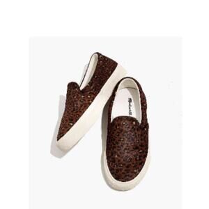 Madewell Sidewalk Leopard Print Calf Hair Slip On Sneakers Womens Size 7